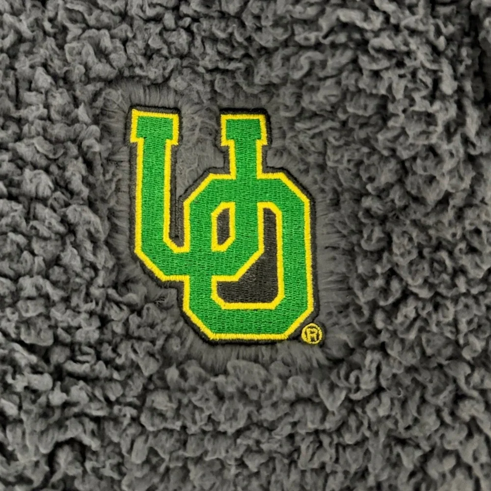 Fanatics Oregon Ducks Sherpa‎ Fleece Jacket Grey Snap Button Mock Neck Small NEW